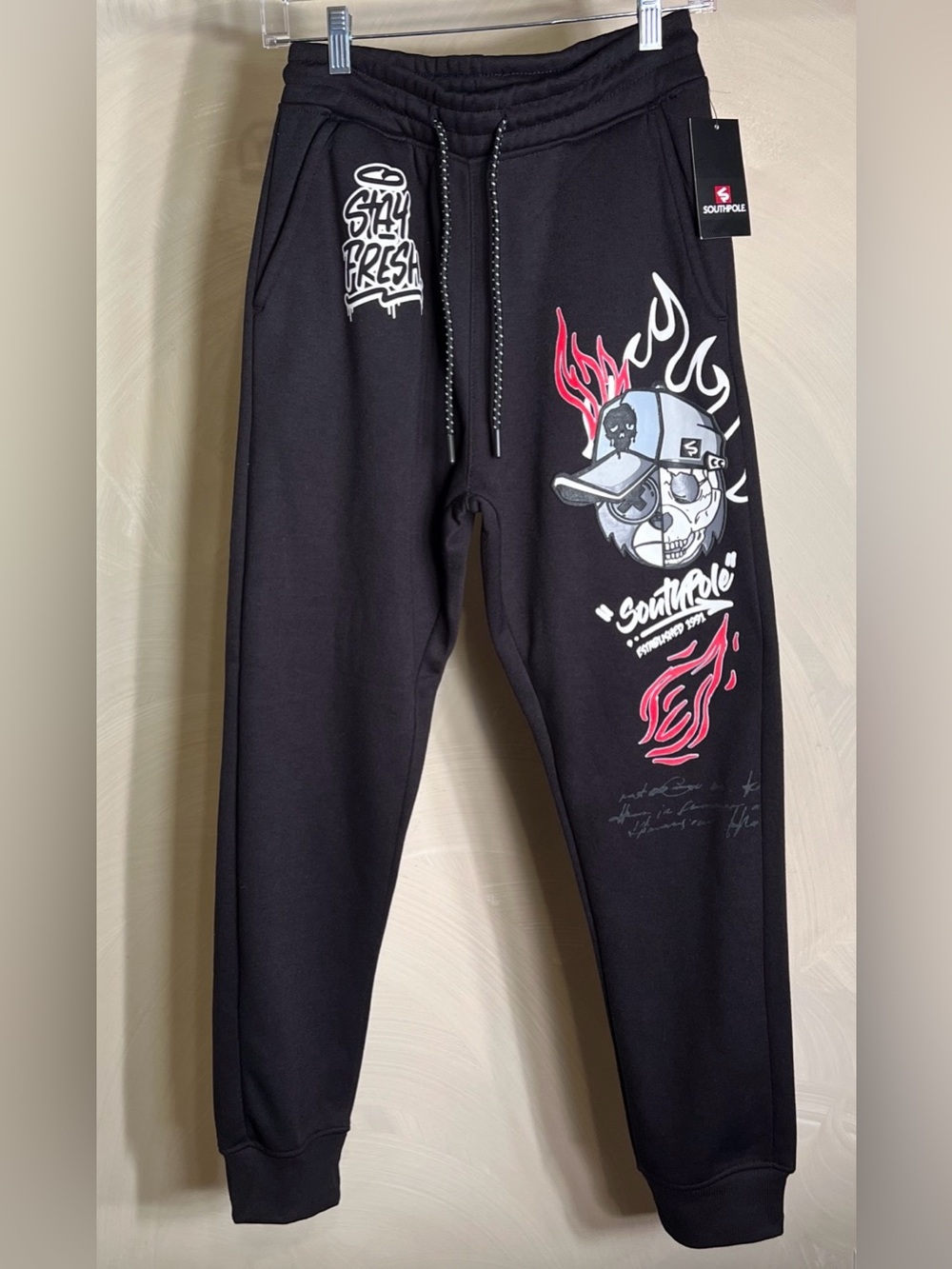 Southpole Stay Fresh Grunge Teddy Adult Joggers Sweatpants W/Pockets, Y2K|Sz:S